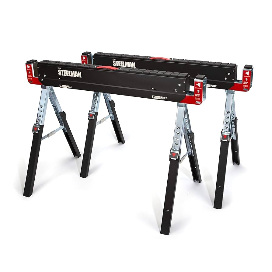 Steelman Adjustable Height Work Table Folding Sawhorses, Set